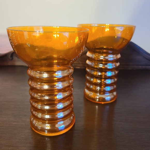 Dunbar Aramis 1930s Ringed 5" Tumbler Iridescent Glasses 11 oz - Picture 8 of 9